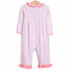 Lexie Ruffle Romper, Pink and Light Purple Stripe