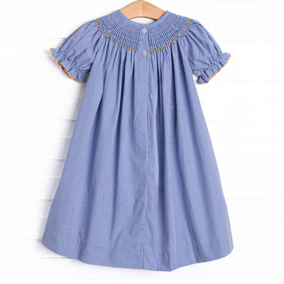 Jack O'Lantern Trio Smocked Bishop Dress, Blue