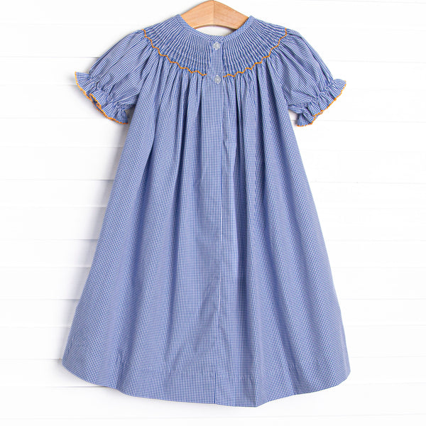 Jack O'Lantern Trio Smocked Bishop Dress, Blue