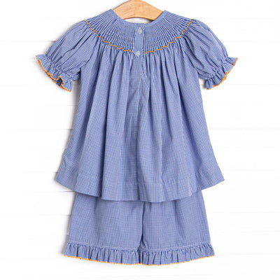 Jack O'Lantern Trio Smocked Ruffle Short Set, Blue
