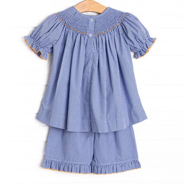 Jack O'Lantern Trio Smocked Ruffle Short Set, Blue