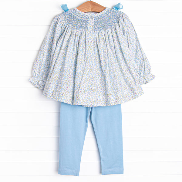 Bow Me Away Smocked Legging Set, Blue