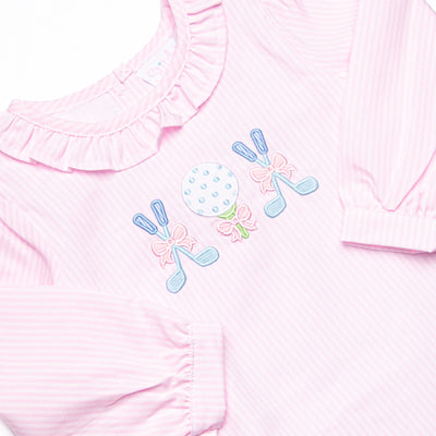 Golfing Gal Applique Ruffle Neck Bubble, Pink