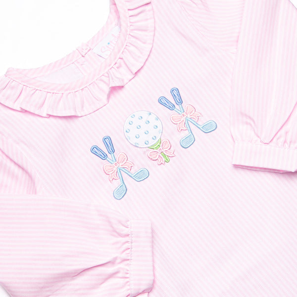 Golfing Gal Applique Ruffle Neck Legging Set, Pink
