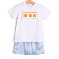 Happy Harvest Smocked Short Set, Blue Check