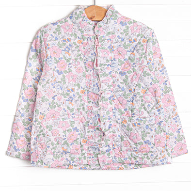 Quilted Ruffle Coat, Pink Floral
