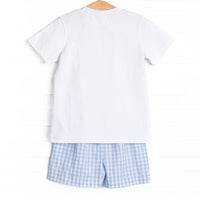 Happy Harvest Smocked Short Set, Blue Check