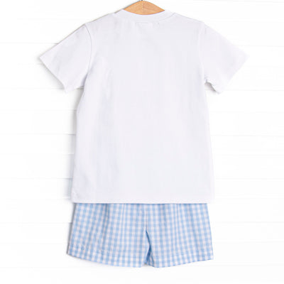 Happy Harvest Smocked Short Set, Blue Check