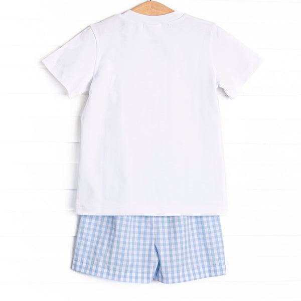 Happy Harvest Smocked Short Set, Blue Check