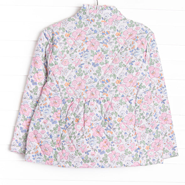 Quilted Ruffle Coat, Pink Floral