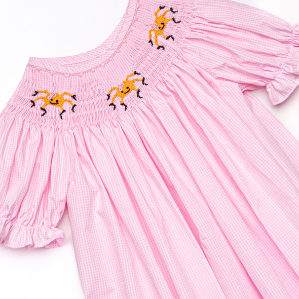 Spooky Spider Smocked Bubble, Pink Gingham