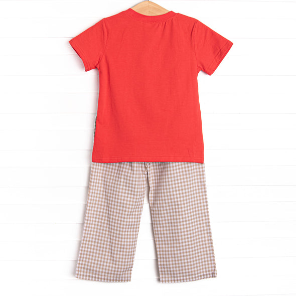 Seventh Inning Stretch Applique Pant Set, Tan