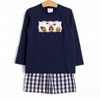 Teddy Trickster Smocked Long Sleeve Short Set, Blue