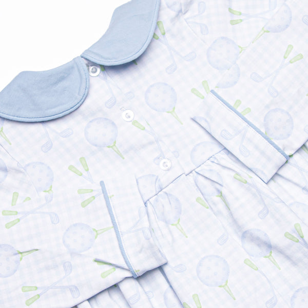 Golfing in Gingham Long Sleeve Bubble, Blue