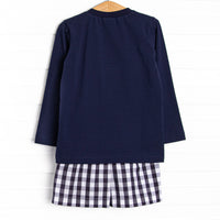 Teddy Trickster Smocked Long Sleeve Short Set, Blue