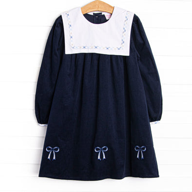 Poised Plaid Bows Applique Dress, Blue