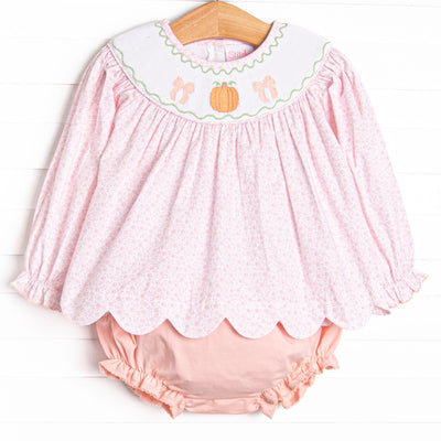 Primrose Pumpkins Smocked Diaper Set, Pink