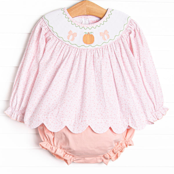 Primrose Pumpkins Smocked Diaper Set, Pink