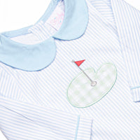 Gingham on the Green Applique Romper, Blue