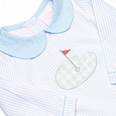 Gingham on the Green Applique Romper, Blue