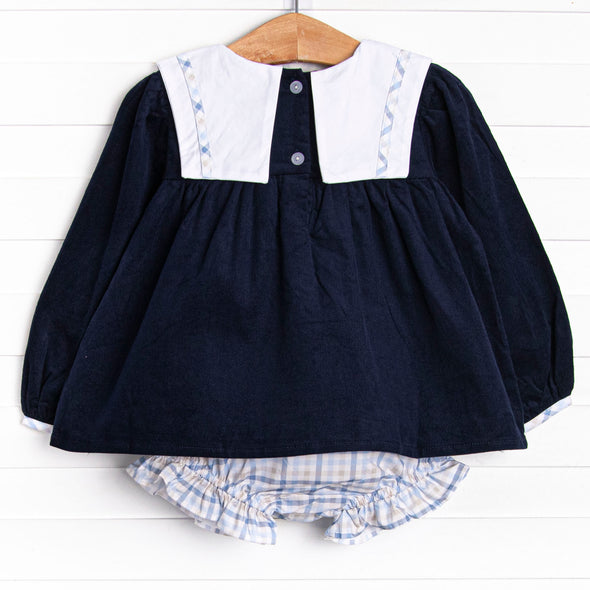 Poised Plaid Bows Applique Diaper Set, Blue