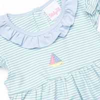 Seafoam Sails Pima Embroidered Ruffle Short Set, Blue