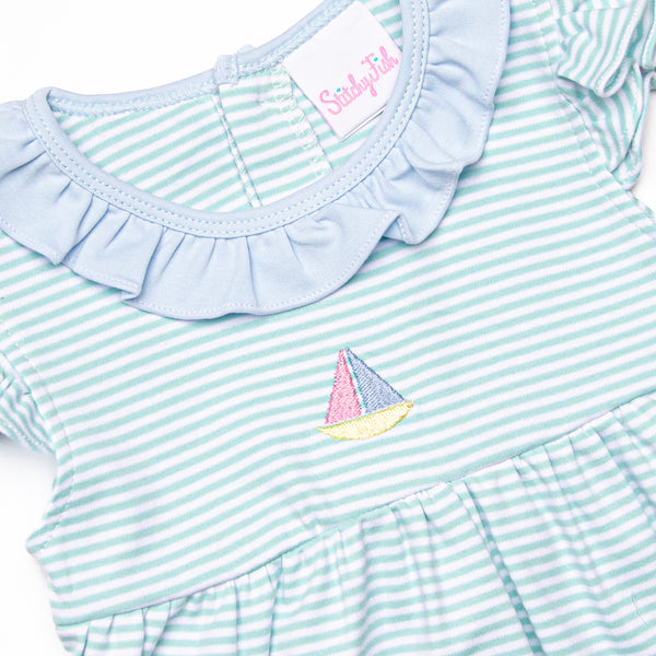 Seafoam Sails Pima Embroidered Ruffle Short Set, Blue