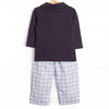 Poised Plaid Pup Embroidered Pant Set, Blue
