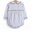 Poised Plaid Pup Embroidered Bubble, Blue