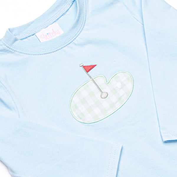 Gingham on the Green Applique Pant Set, Blue