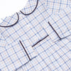 Poised Plaid Pup Embroidered Bubble, Blue