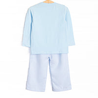 Gingham on the Green Applique Pant Set, Blue