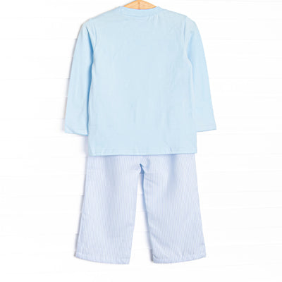 Gingham on the Green Applique Pant Set, Blue