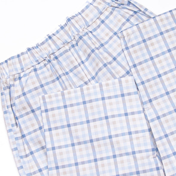Poised Plaid Pup Embroidered Pant Set, Blue