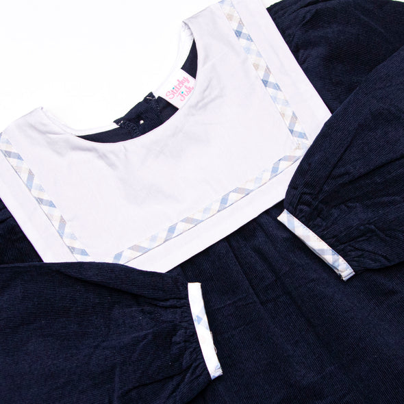 Poised Plaid Bows Applique Dress, Blue