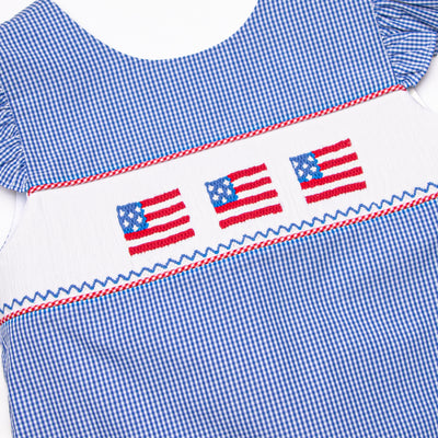 Freedom Flags Smocked Short Set, Blue