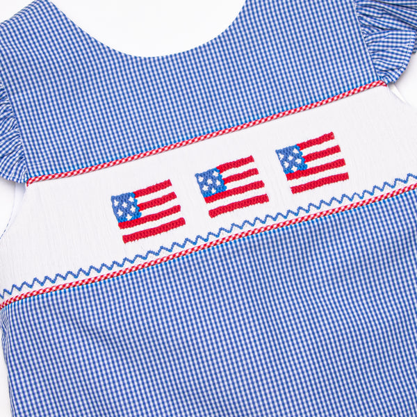 Freedom Flags Smocked Short Set, Blue