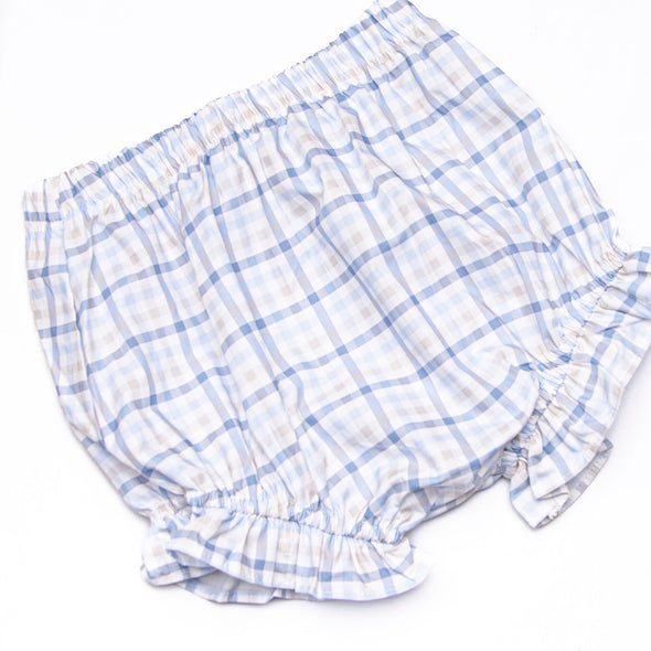 Poised Plaid Bows Applique Diaper Set, Blue