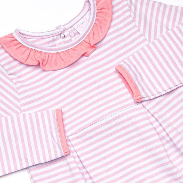Lexie Ruffle Romper, Pink and Light Purple Stripe