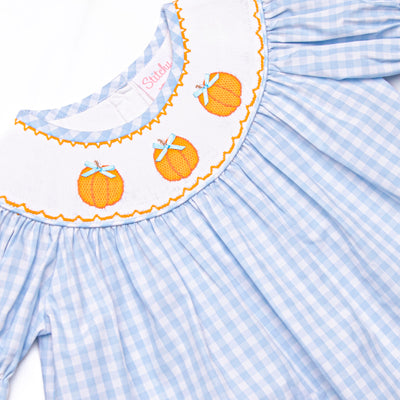 Happy Harvest Smocked Ruffle Short Set, Blue Check