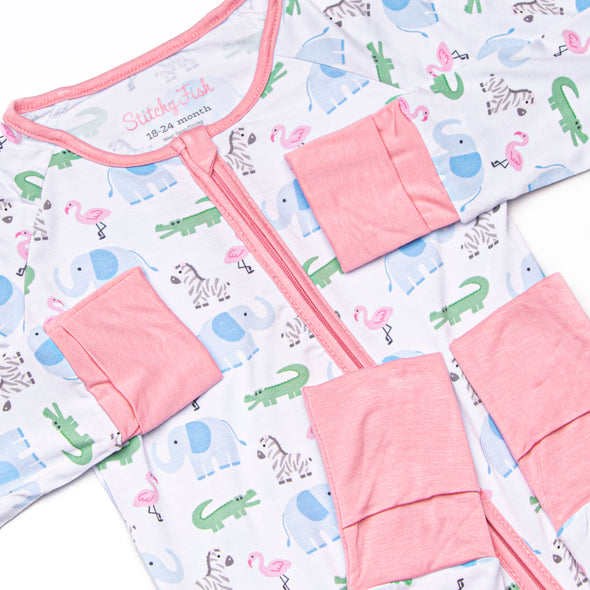 Zoo Park Pals Bamboo Zippy Pajama, Pink