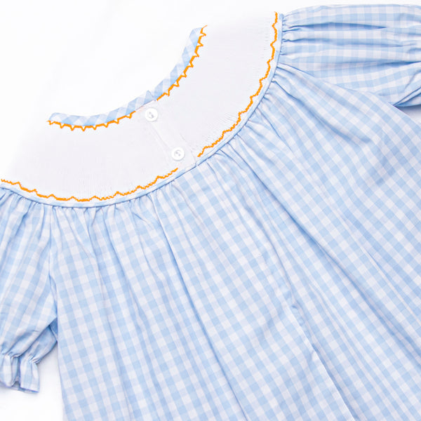 Happy Harvest Smocked Ruffle Short Set, Blue Check