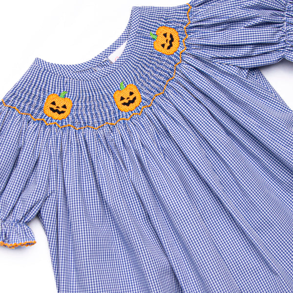 Jack O'Lantern Trio Smocked Bishop Dress, Blue