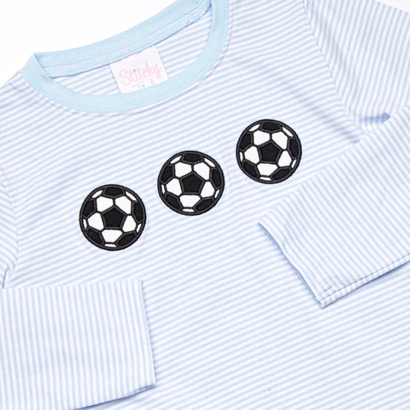 Corner Kick Cutie Applique Top, Blue Stripe