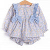 Poppy Fields Bow Diaper Set, Blue