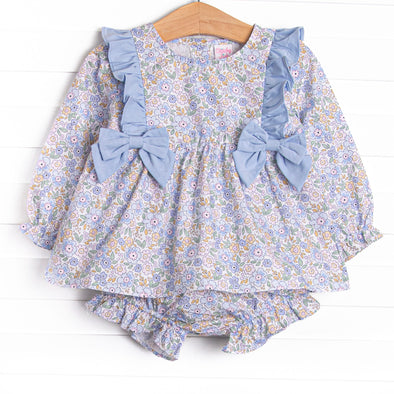 Poppy Fields Bow Diaper Set, Blue
