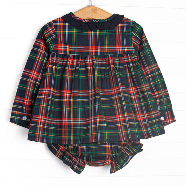 Timeless Tartan Long Sleeve Diaper Set, Blue