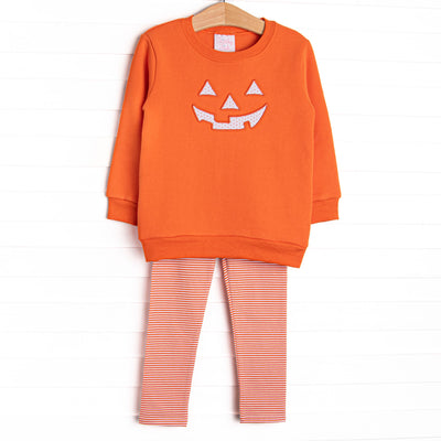 Cozy Carving Applique Sweatshirt Legging Set, Orange