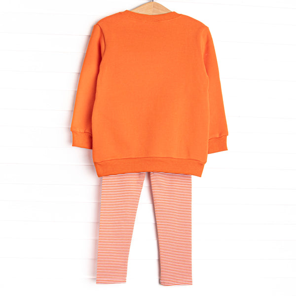 Cozy Carving Applique Sweatshirt Legging Set, Orange