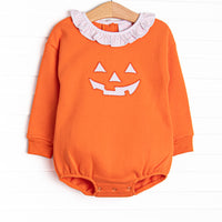 Cozy Carving Applique Sweatshirt Ruffle Bubble, Orange